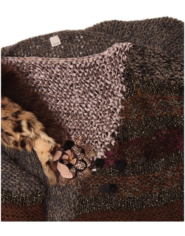 Suéter feminino VINTAGE com gola canoa EU 40/42 bloco de cores cinza médio