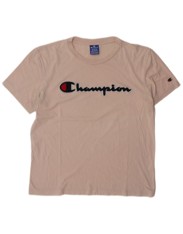 Camiseta masculina gráfica Champion algodão rosa médio