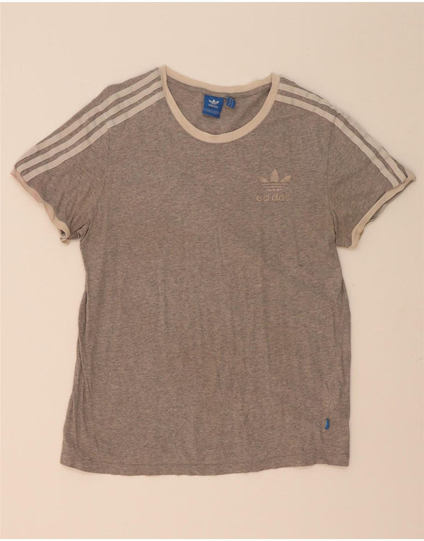 Camiseta feminina Adidas UK 10 pequena algodão manchado cinza