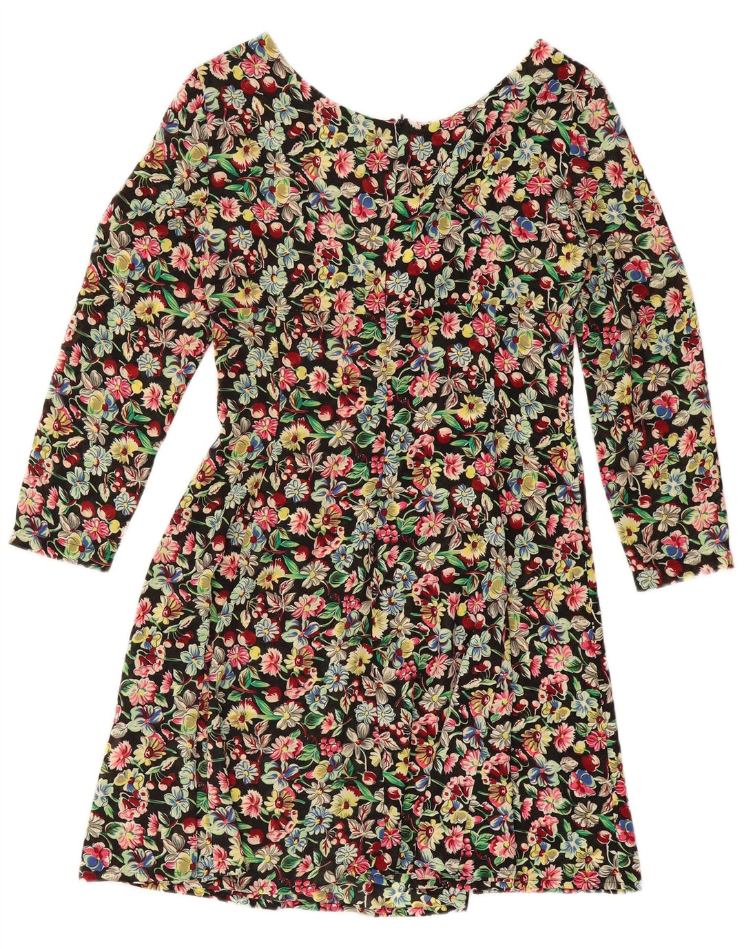 Vestido feminino VINTAGE manga comprida linha A IT 42 médio floral multicolorido