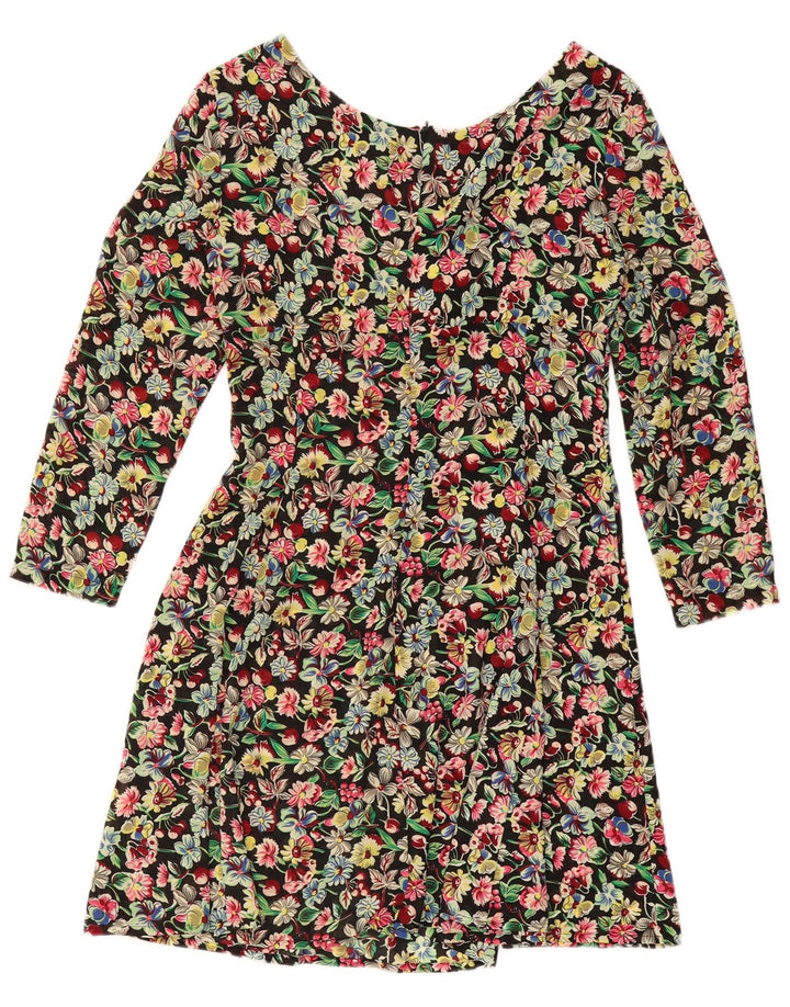 Vestido feminino VINTAGE manga comprida linha A IT 42 médio floral multicolorido