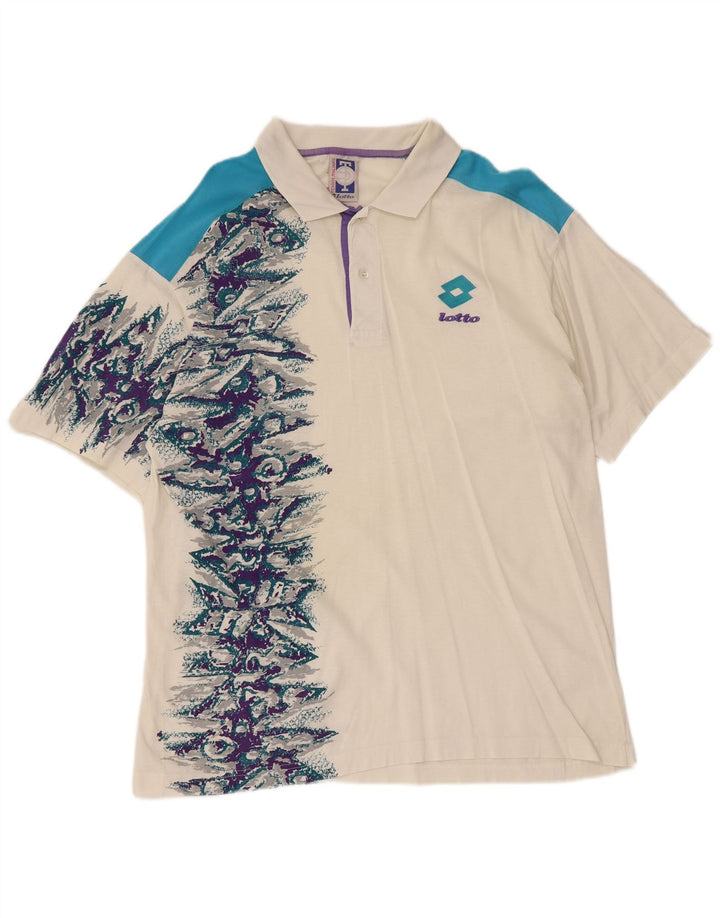 Camisa polo masculina gráfica Lotto grande bloco colorido branco
