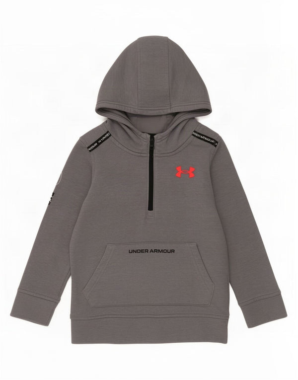 Suéter com capuz Under Armour Boys com zíper e pescoço 7-8 anos pequeno cinza algodão