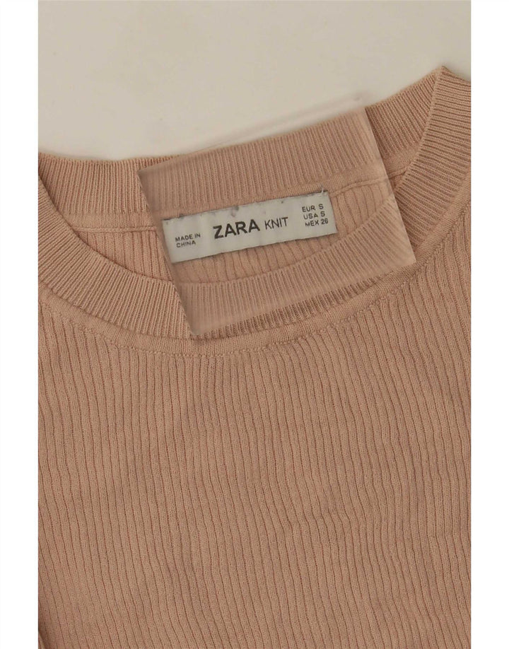 Top feminino Zara manga comprida UK 8 pequeno bege