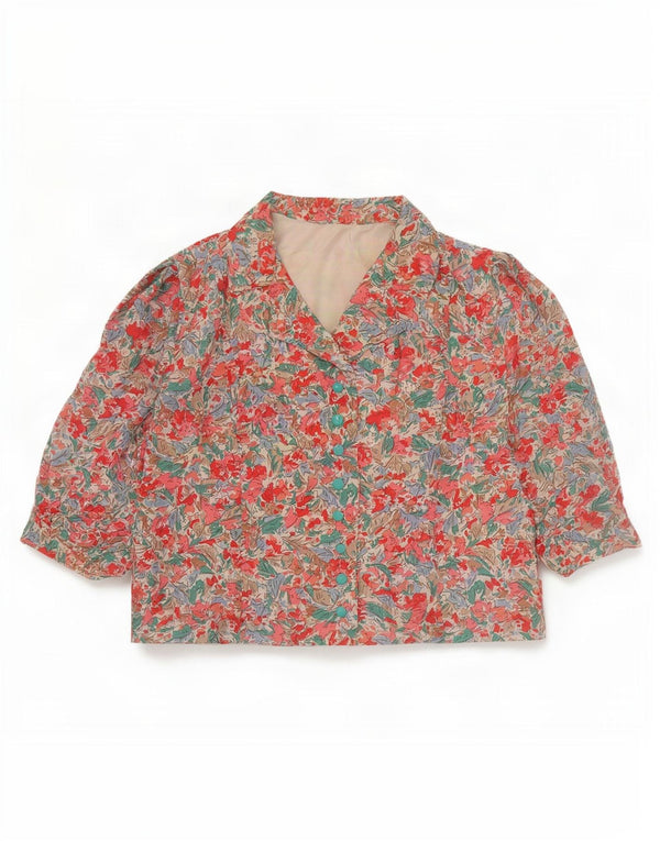 Vintage Womens Crop 3/4 Sleeve Shirt Blouse UK 14 Medium Pink Floral