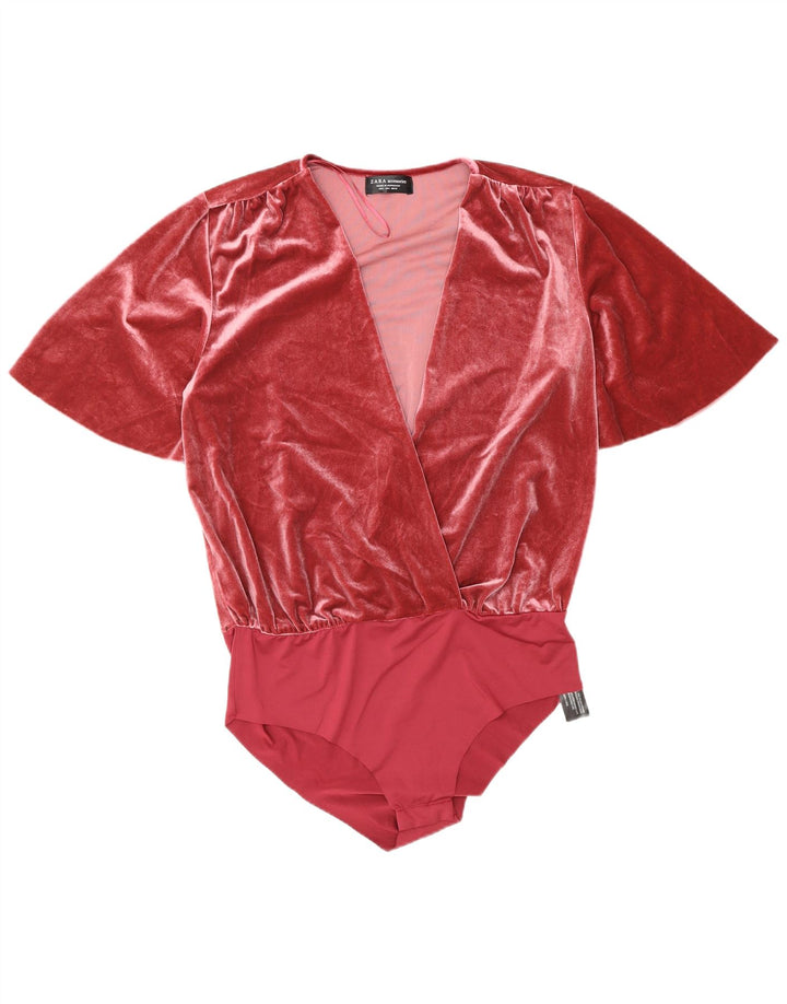 Macacão feminino de veludo Zara UK 16 grande poliéster rosa