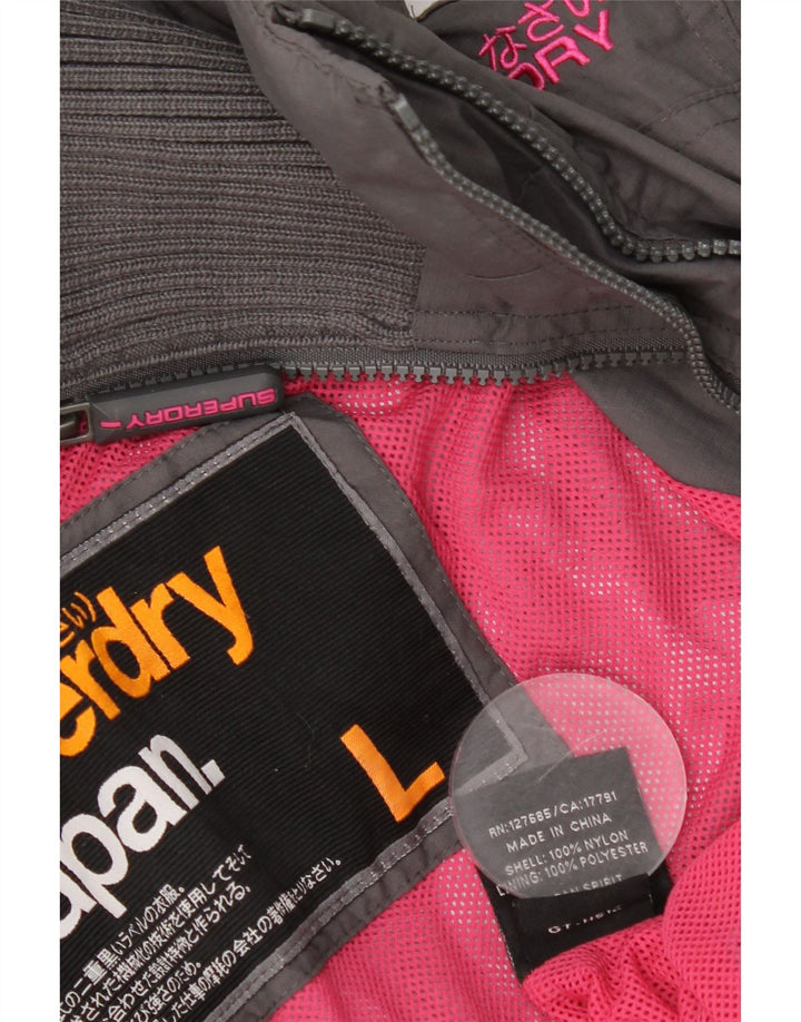 Jaqueta de chuva feminina Superdry com capuz Reino Unido 16 grande cinza nylon