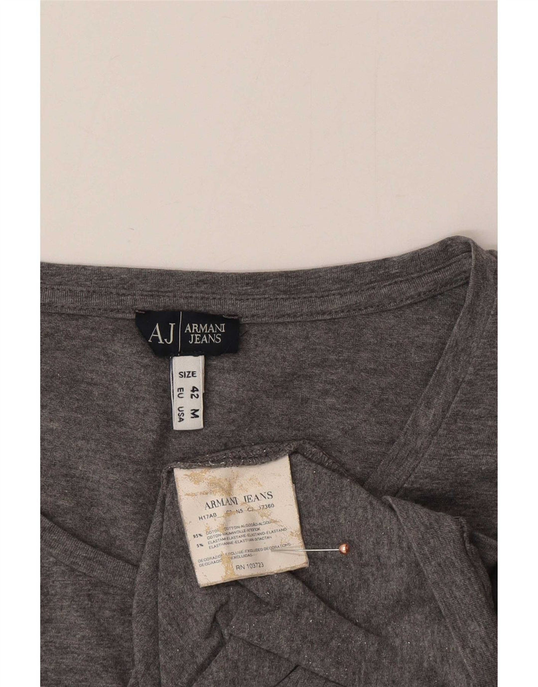 Top gráfico feminino Armani Jeans manga comprida Reino Unido 12 algodão cinza médio