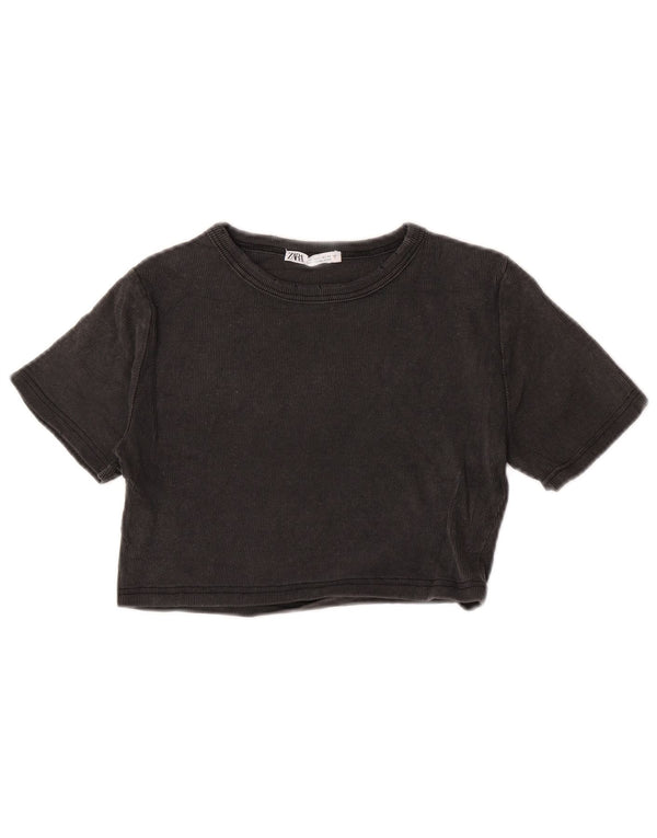 Camiseta feminina Zara Crop Top UK 14 grande algodão cinza