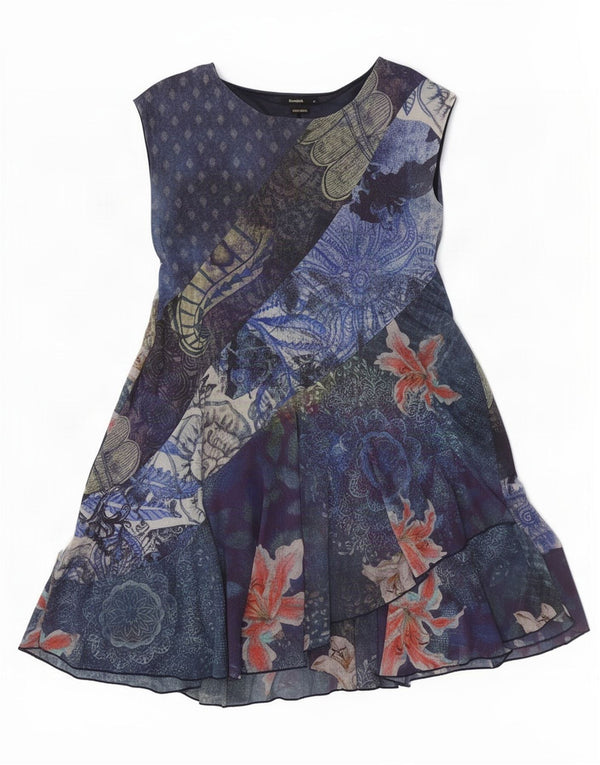 Vestido feminino Desigual transparente sem mangas linha A UK 18 XL azul floral