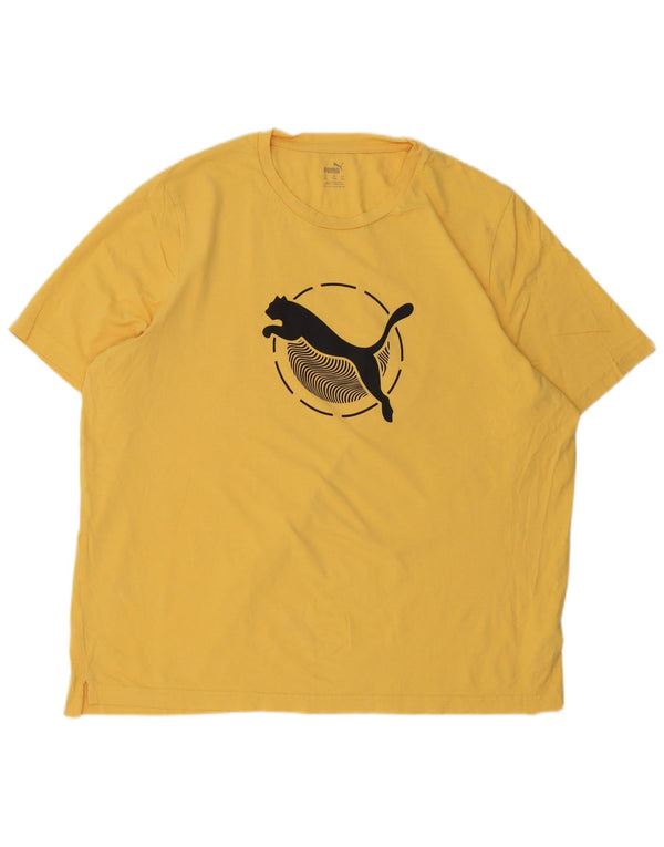 Puma Mens Graphic T-Shirt Top 2XL Algodão Amarelo