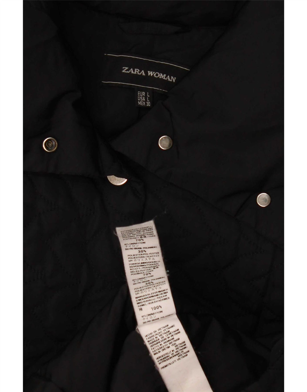 Jaqueta acolchoada feminina Zara UK 16 grande poliéster preto