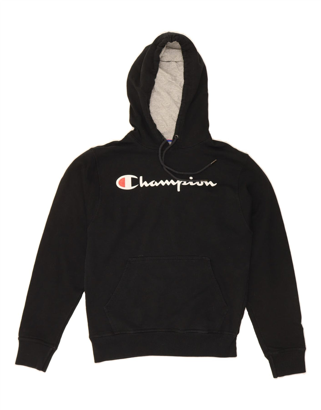 CHAMPION Mens Graphic Hoodie Jumper Small Black Cotton Vintage Champion and Second-Hand Champion from Messina Hembry 
