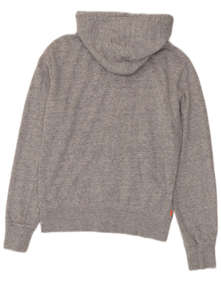 Suéter masculino Superdry com capuz e zíper pequeno algodão manchado cinza