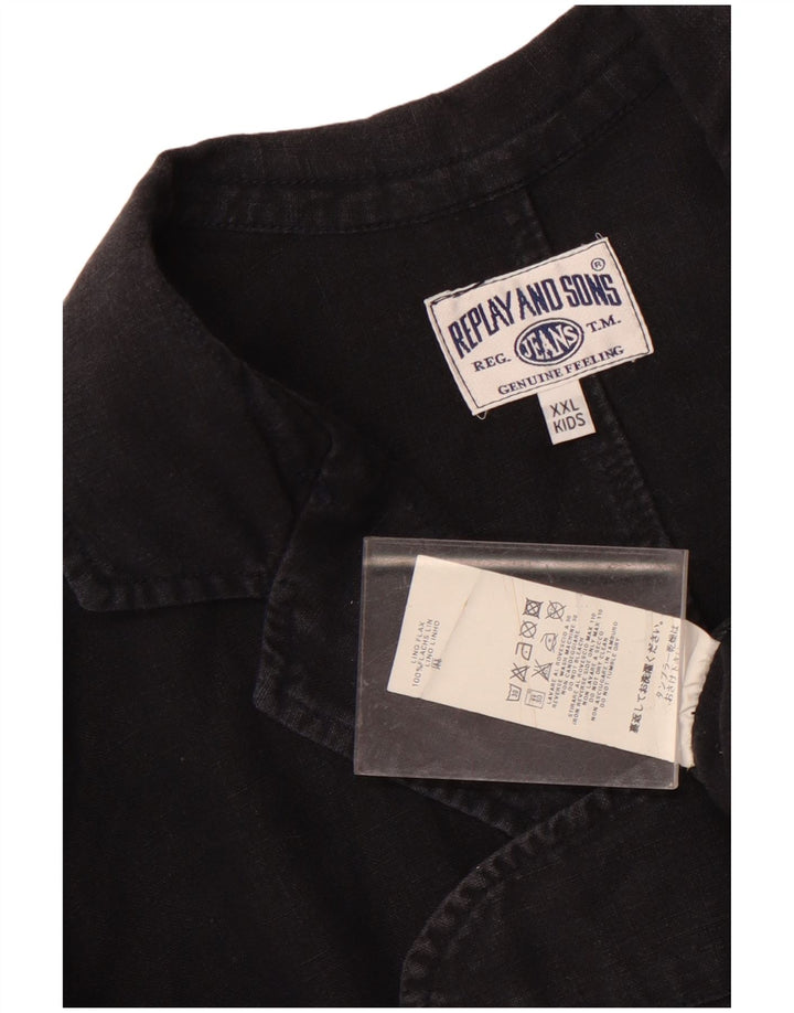 Replay and Sons Jaqueta blazer masculina de 3 botões 15-16 anos 2XL linho preto