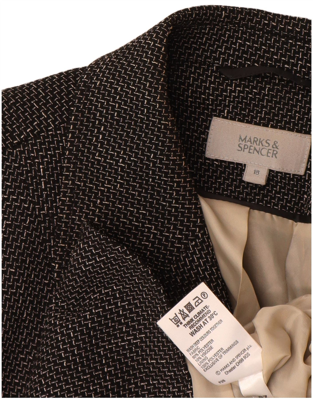 Jaqueta blazer feminina Marks & Spencer com 5 botões UK 18 XL preta Chevron