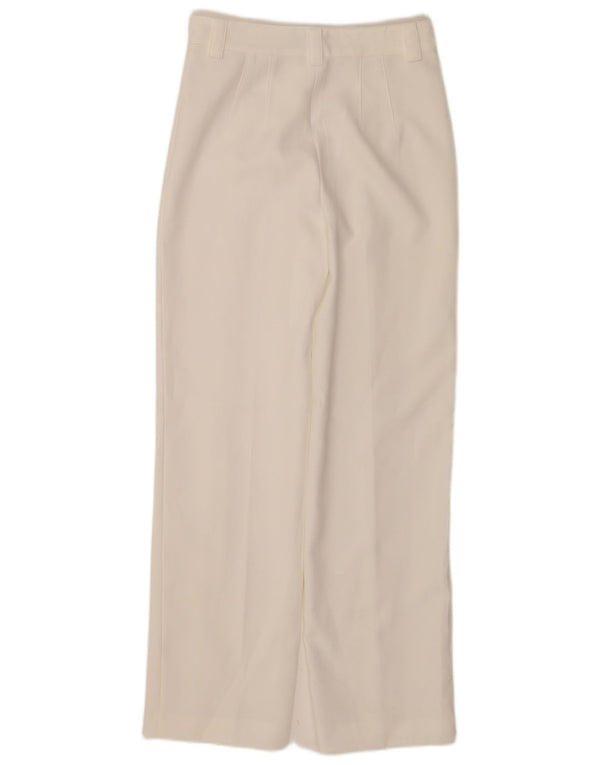 Zara Calça feminina reta casual pequena W26 L32 poliéster branco
