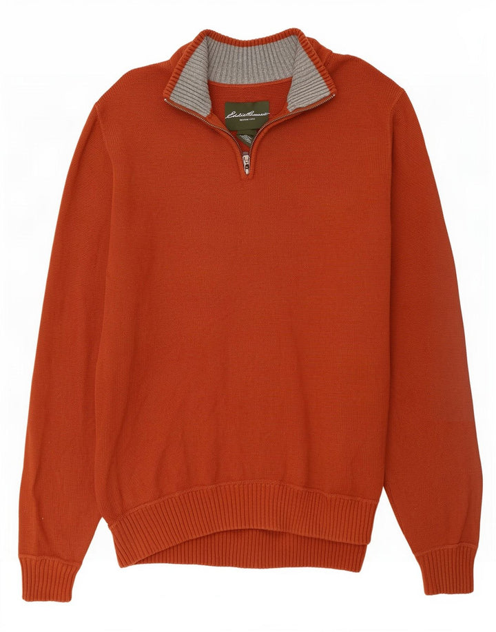 Suéter masculino Eddie Bauer com zíper e gola grande de algodão marrom