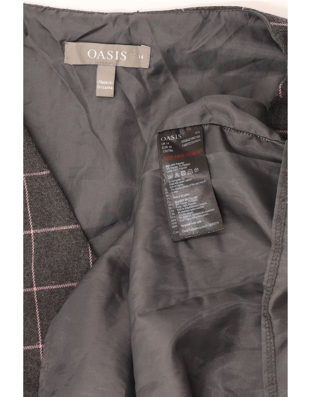 Vestido feminino Oasis sem mangas com bainha UK 14 poliéster xadrez cinza médio
