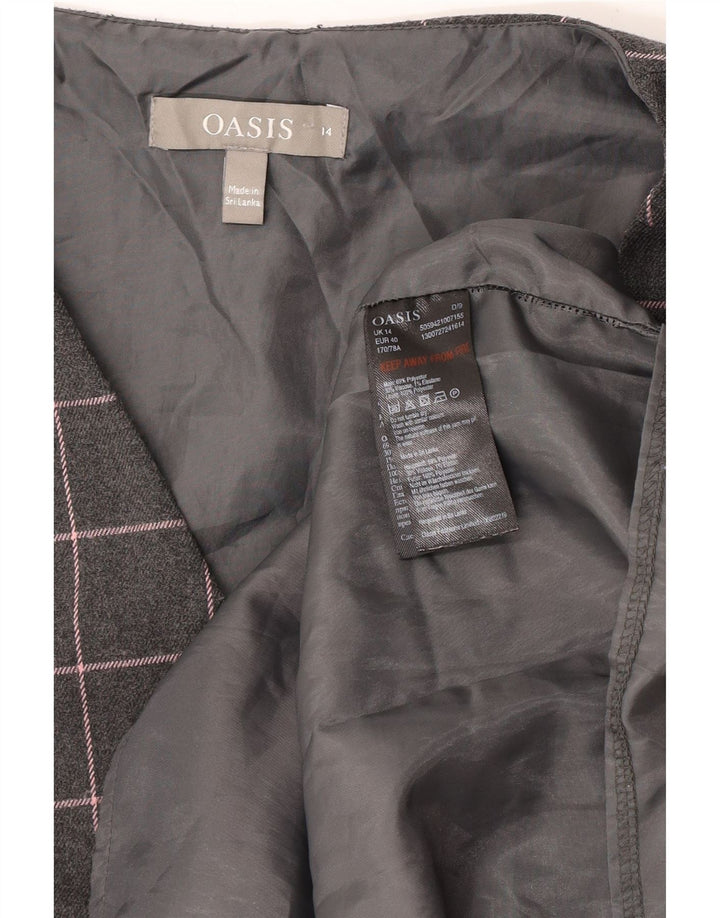 Vestido feminino Oasis sem mangas com bainha UK 14 poliéster xadrez cinza médio