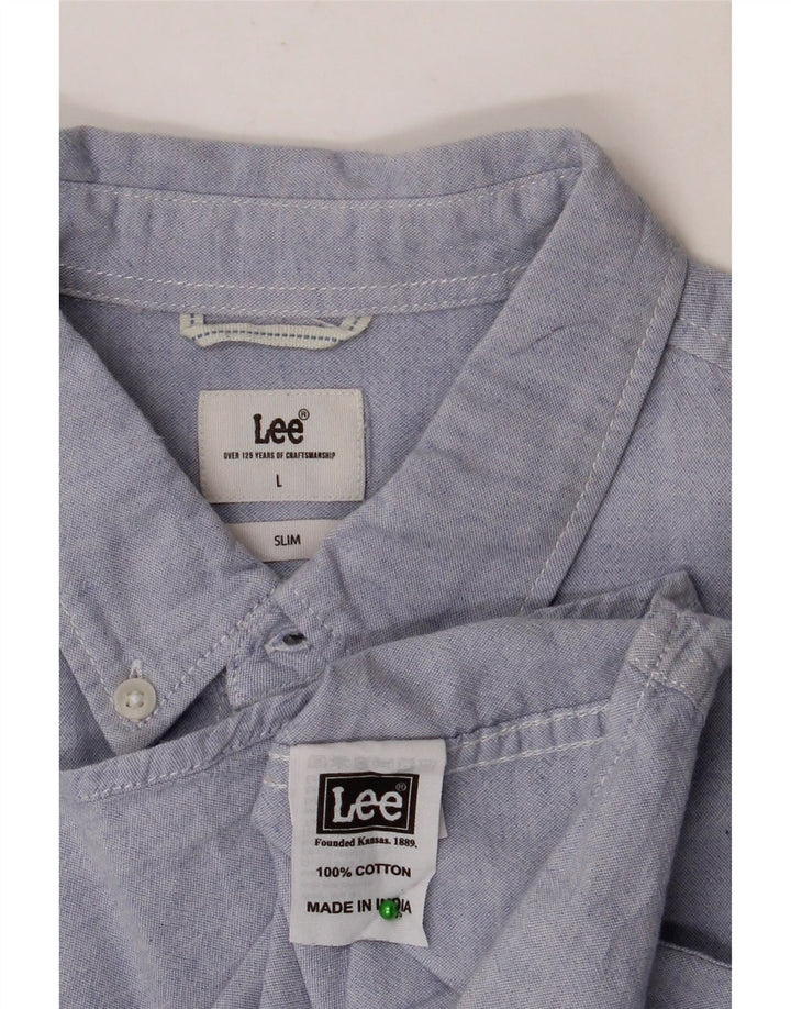 Camisa masculina slim fit LEE grande algodão azul