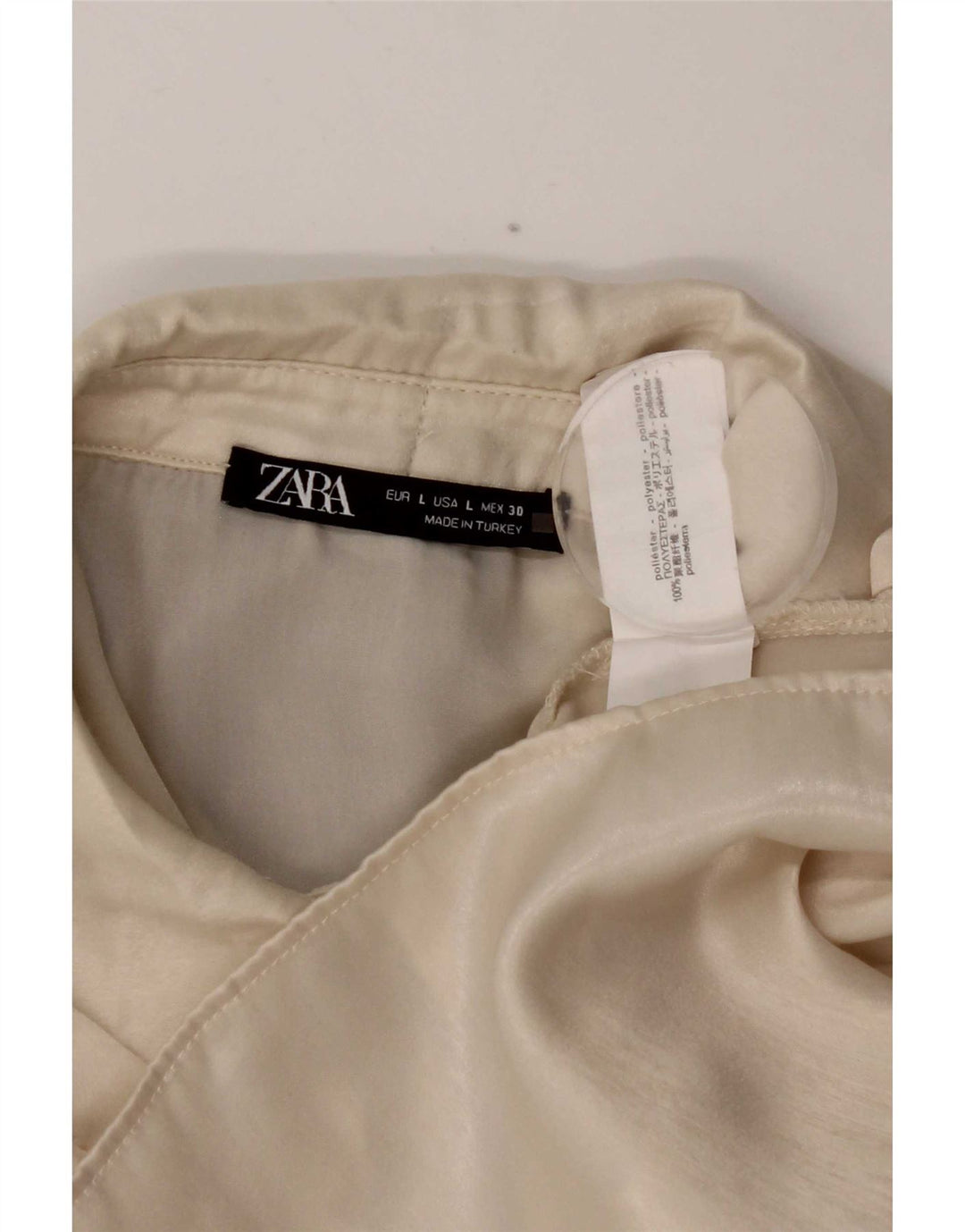 Camisa feminina Zara UK 16 grande poliéster off white