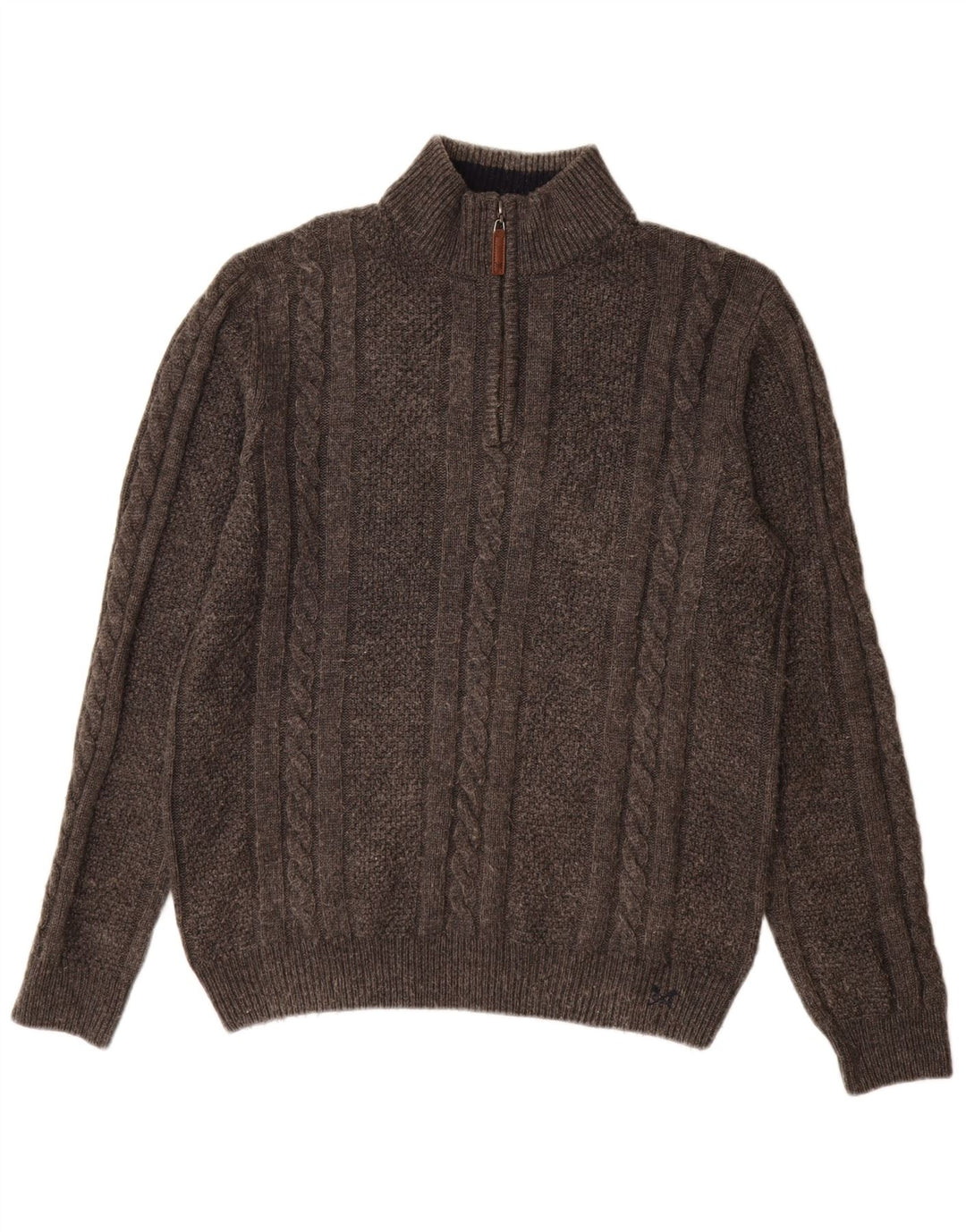 Suéter masculino Crew Clothing com zíper e gola grande de lã cinza