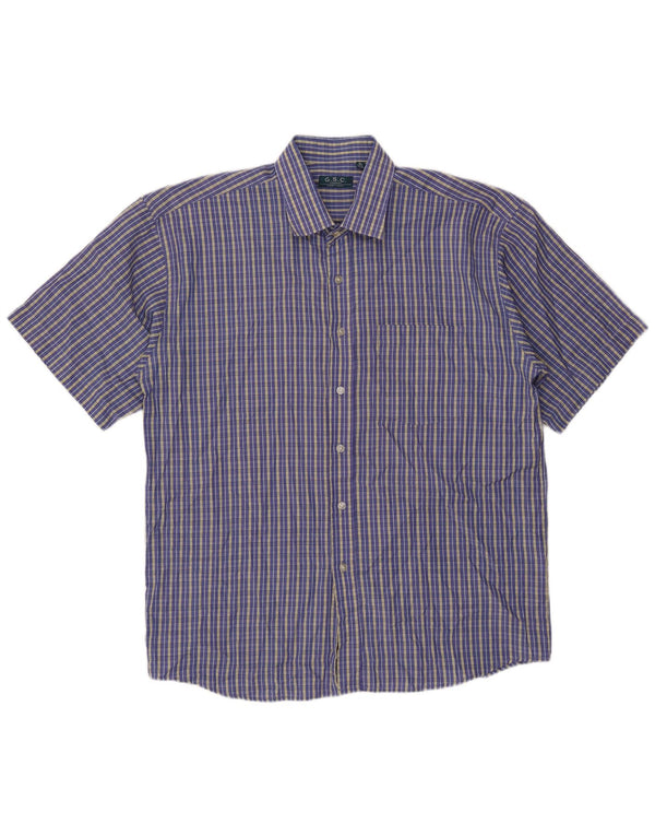 Camisa masculina vintage de manga curta tamanho 43/44 XL azul guingão