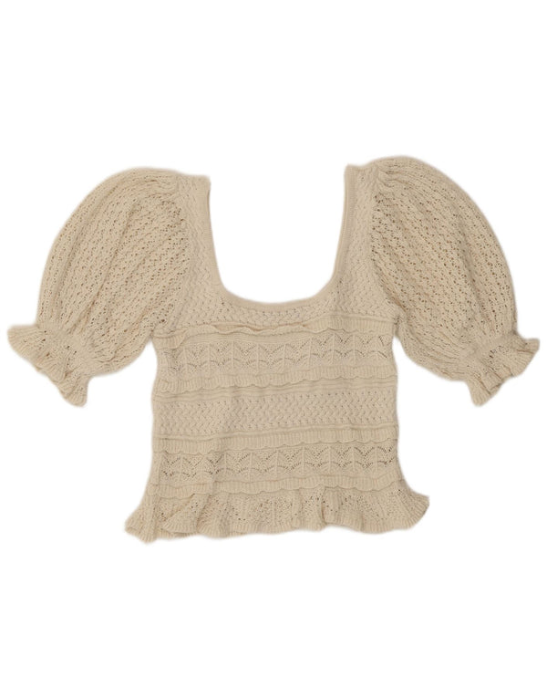 Blusa feminina de crochê Zara Top UK 10 pequena bege
