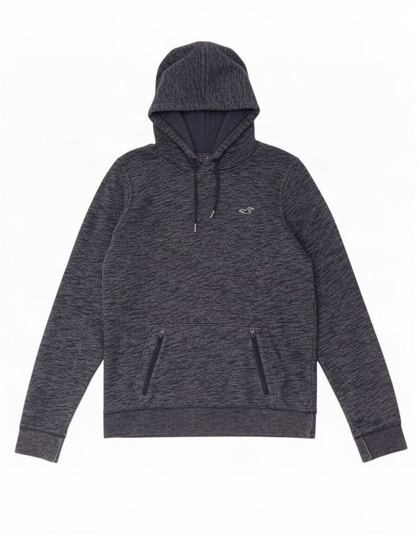 Hollister moletom com capuz masculino médio azul marinho algodão manchado