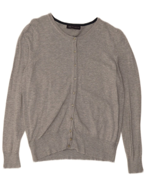 Suéter cardigã feminino Marks & Spencer Reino Unido 16 grande viscose manchada cinza