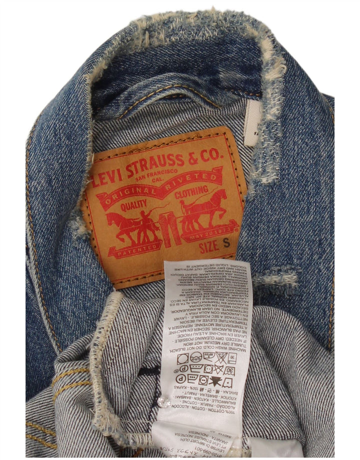 Jaqueta jeans masculina desgastada Levi's UK 36 algodão azul pequeno