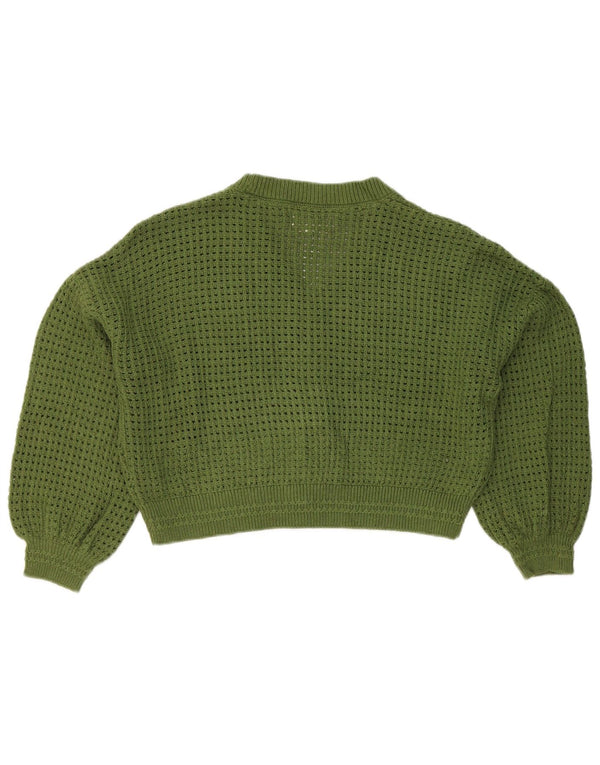 Suéter de cardigã feminino Fat Face Crop Oversized Reino Unido 12 algodão verde médio