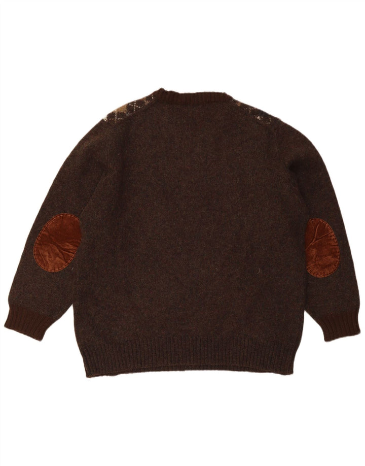 Suéter masculino Trussardi com gola redonda, grande marrom argyle/diamante