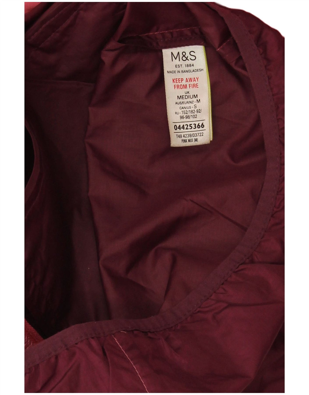 Jaqueta de chuva feminina com capuz Marks & Spencer Reino Unido 14 bloco colorido rosa médio