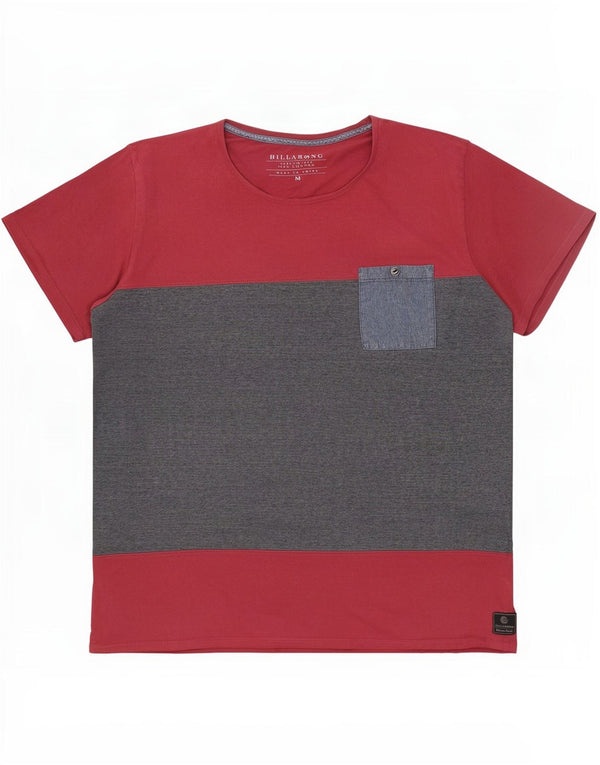 Camiseta masculina Billabong Custom Fit Top médio vermelho algodão colorblock