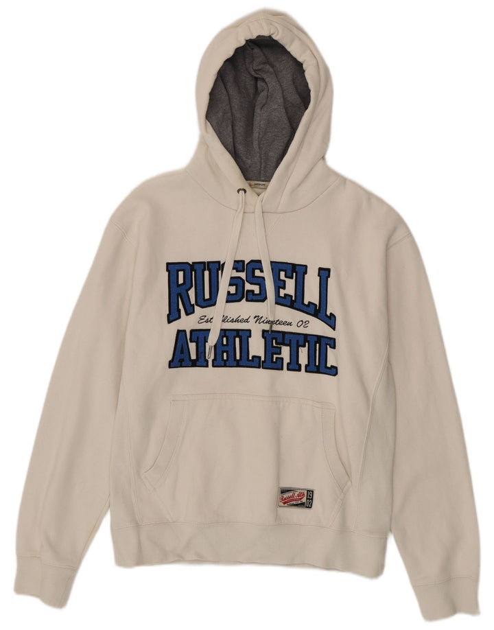 RUSSELL ATLÉTICO moletom com capuz gráfico masculino médio algodão branco