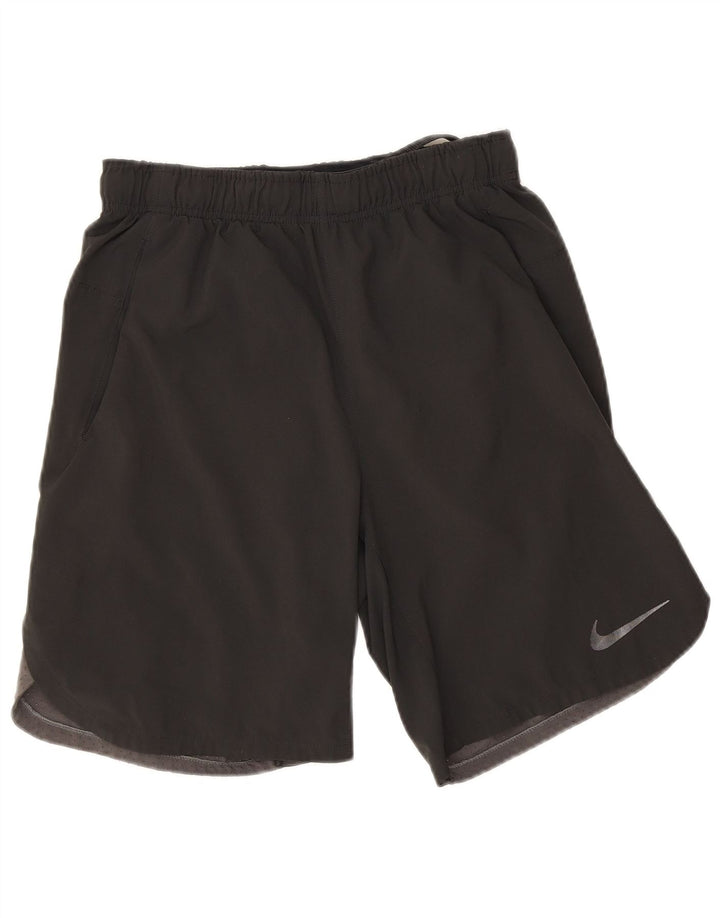 Shorts esportivos masculinos Nike Dri Fit pequenos pretos em poliéster colorblock