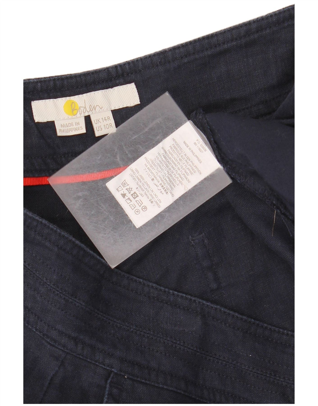 Calça feminina BODEN com pernas largas UK 14 grande W34 L25 linho azul marinho