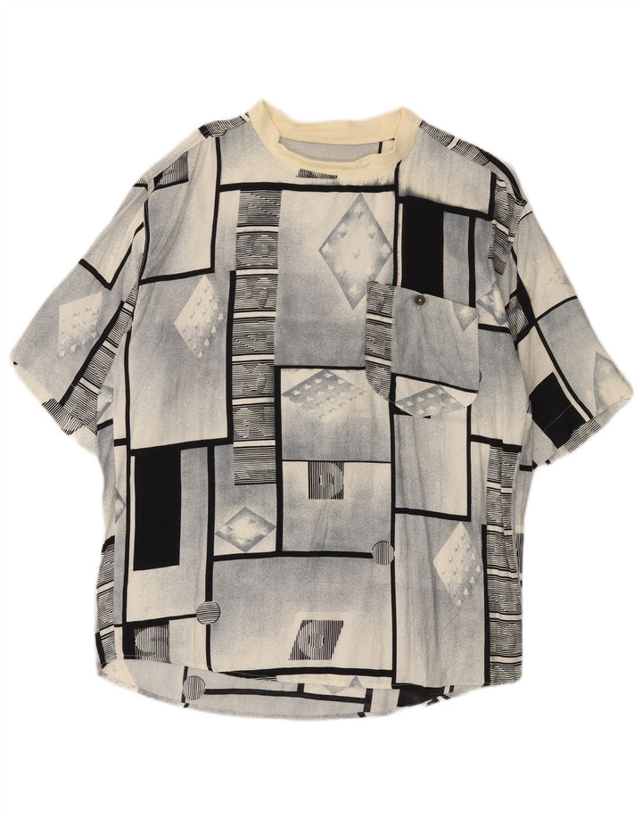 Pulôver masculino vintage de manga curta Camisa grande cinza geométrico