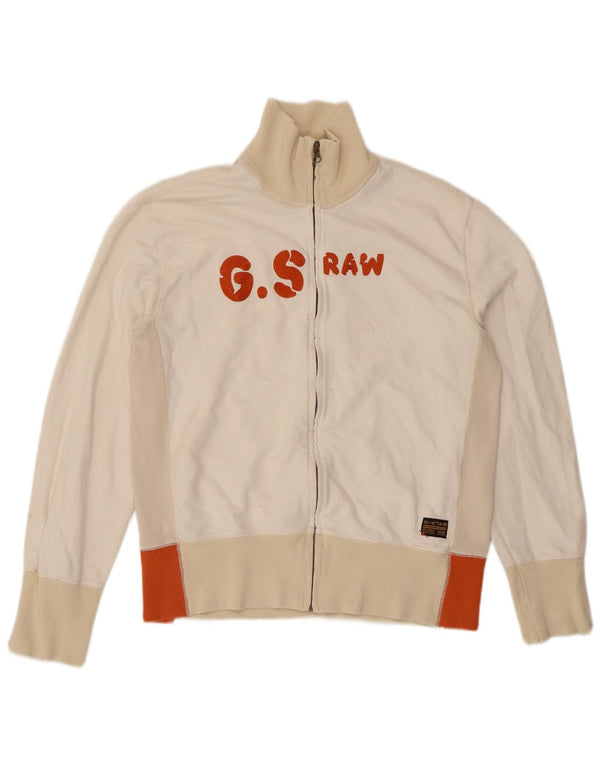 G-Star Mens Graphic Tracksuit Top Jaqueta Grande Algodão Colorblock Branco