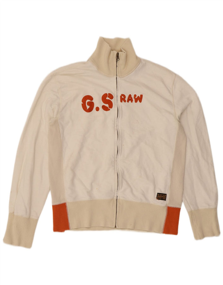 G-Star Mens Graphic Tracksuit Top Jaqueta Grande Algodão Colorblock Branco