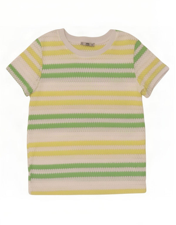 Zara blusa feminina de malha top UK 10 poliéster listrado pequeno multicolorido