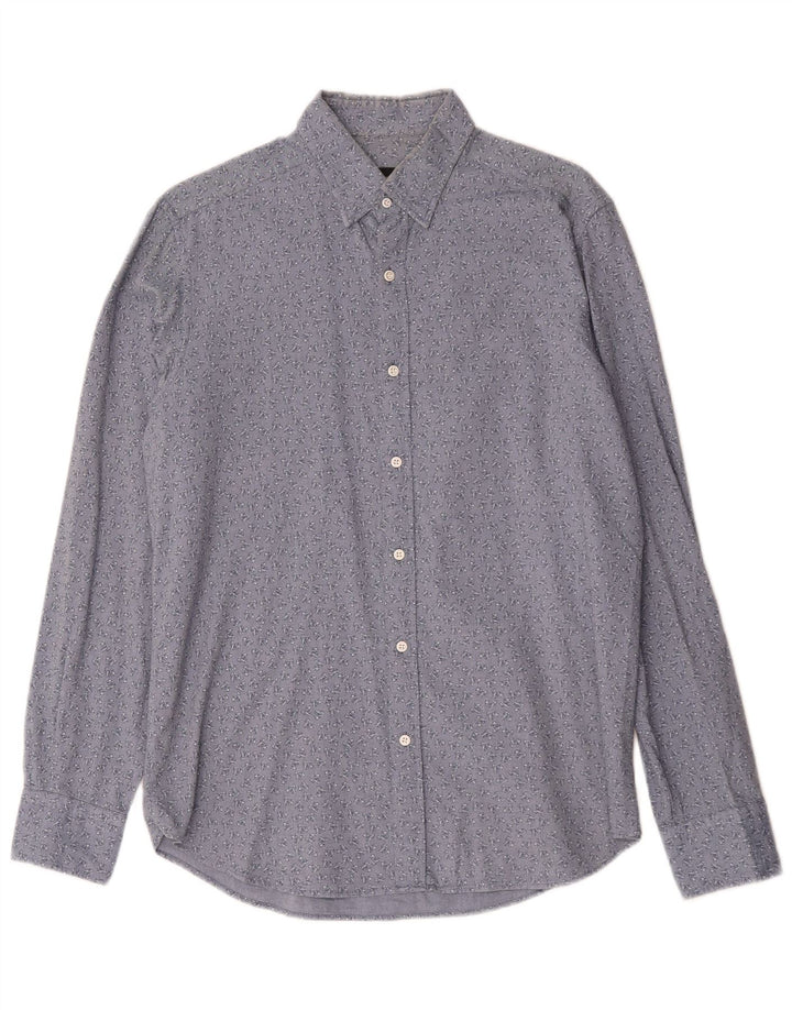Camisa masculina Massimo Dutti com estampa abstrata de algodão floral azul médio