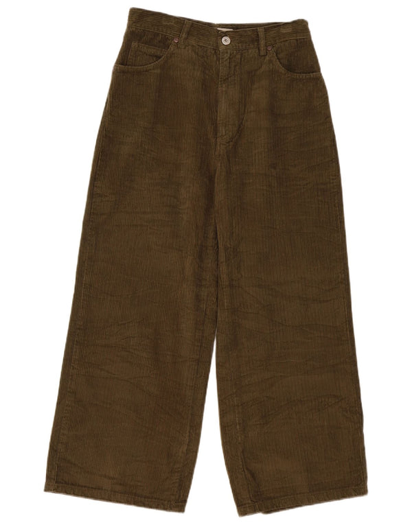 POP 84 Calça feminina de veludo cotelê com perna larga W28 L25 algodão cáqui