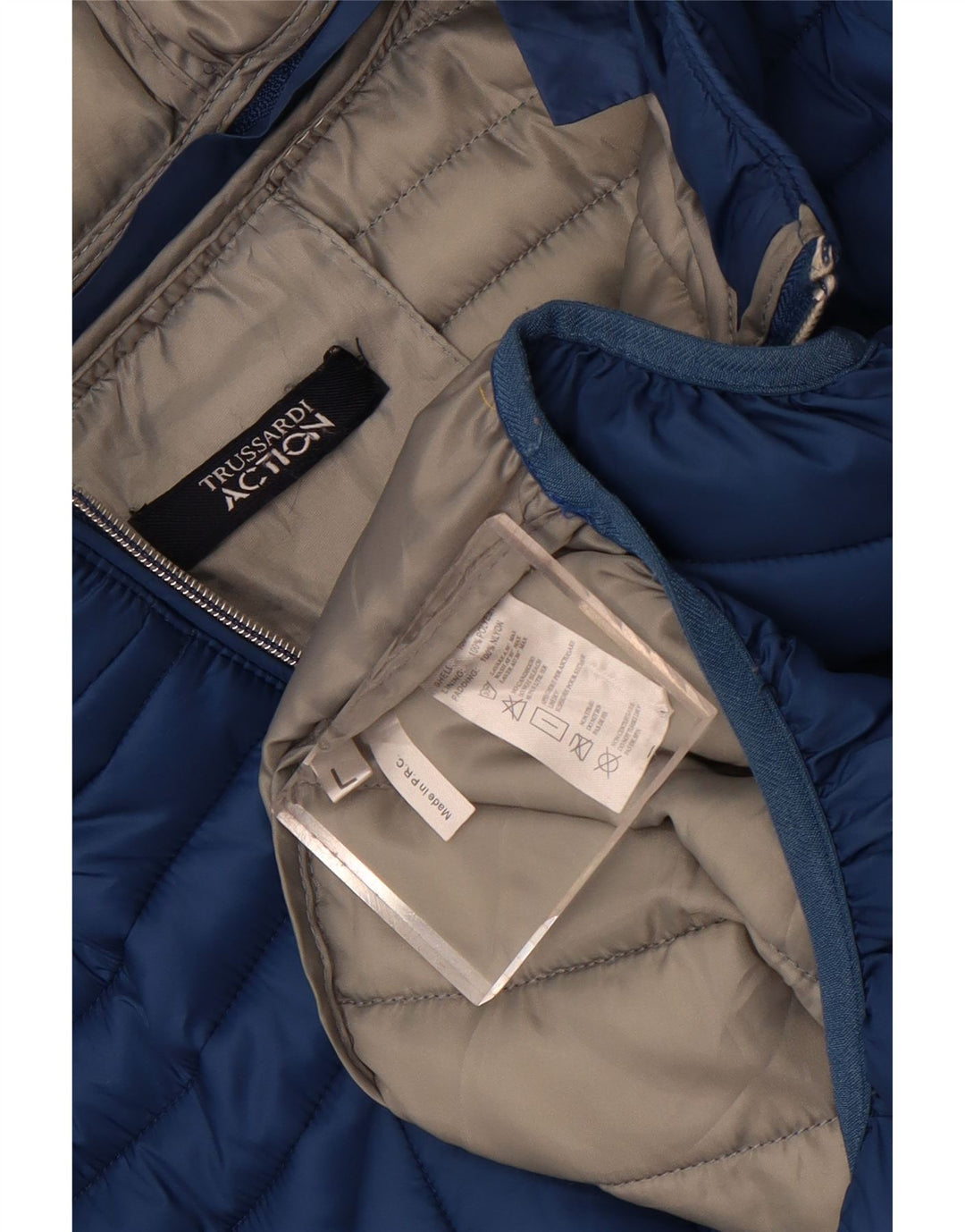 Jaqueta masculina acolchoada com capuz Trussardi UK 40 grande azul nylon