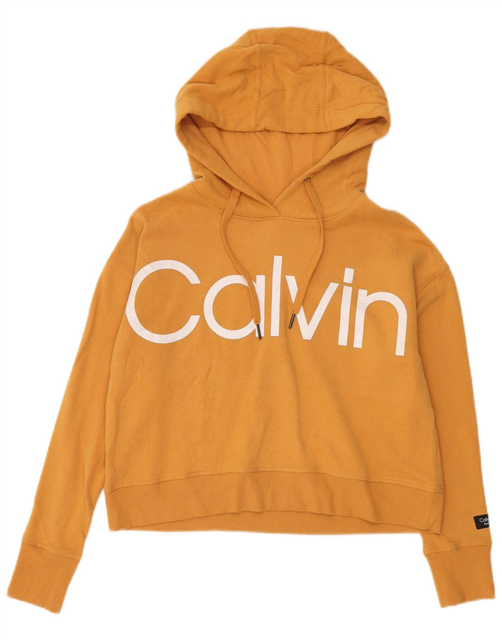 CALVIN KLEIN Suéter feminino oversized com capuz e manga curta UK 10 pequeno amarelo