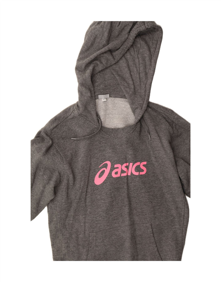 ASICS Womens Graphic Hoodie Jumper UK 14 Large Grey Cotton Vintage Asics and Second-Hand Asics from Messina Hembry 