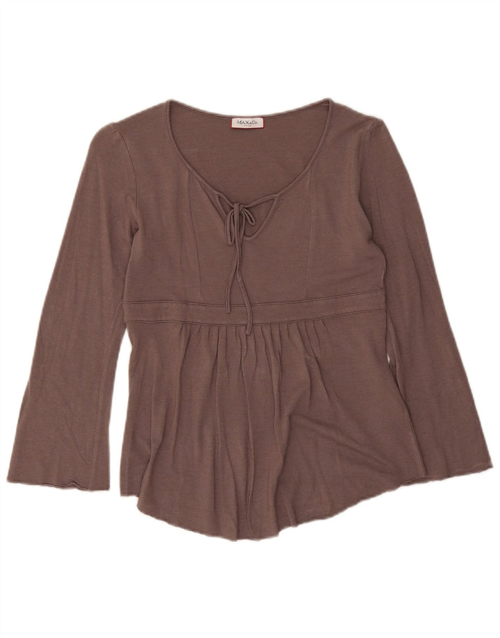 Top feminino manga 3/4 da Max & Co. Reino Unido 12 viscose marrom médio