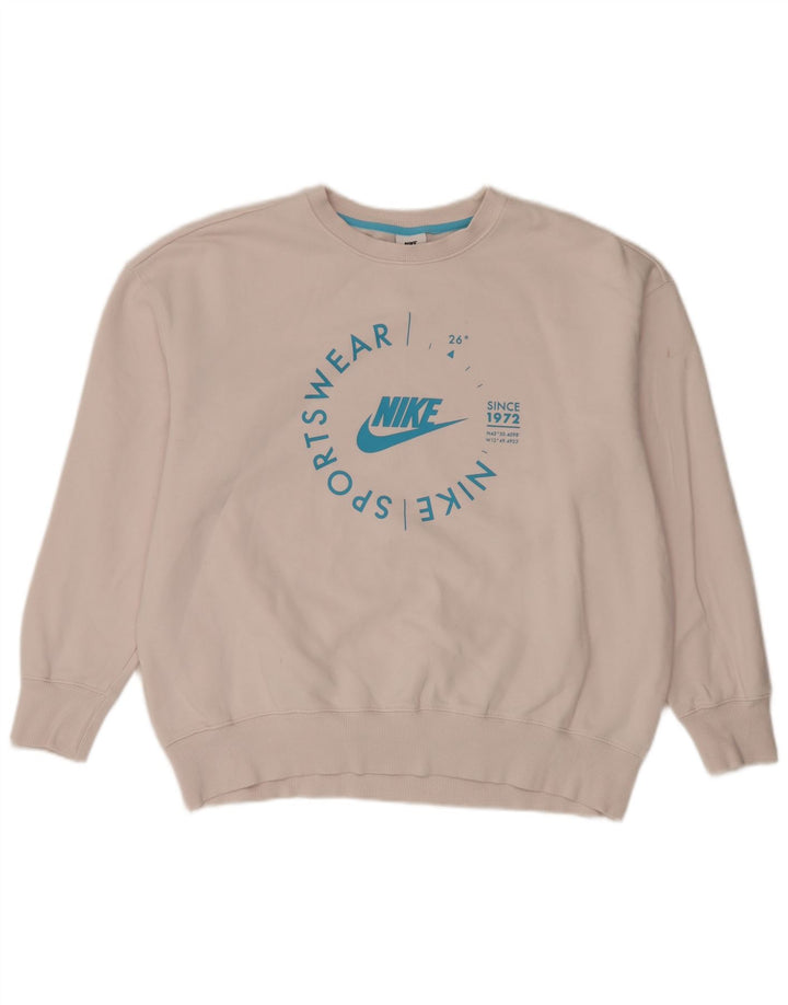 Nike feminino gráfico oversized moletom jumper UK 14 médio algodão branco